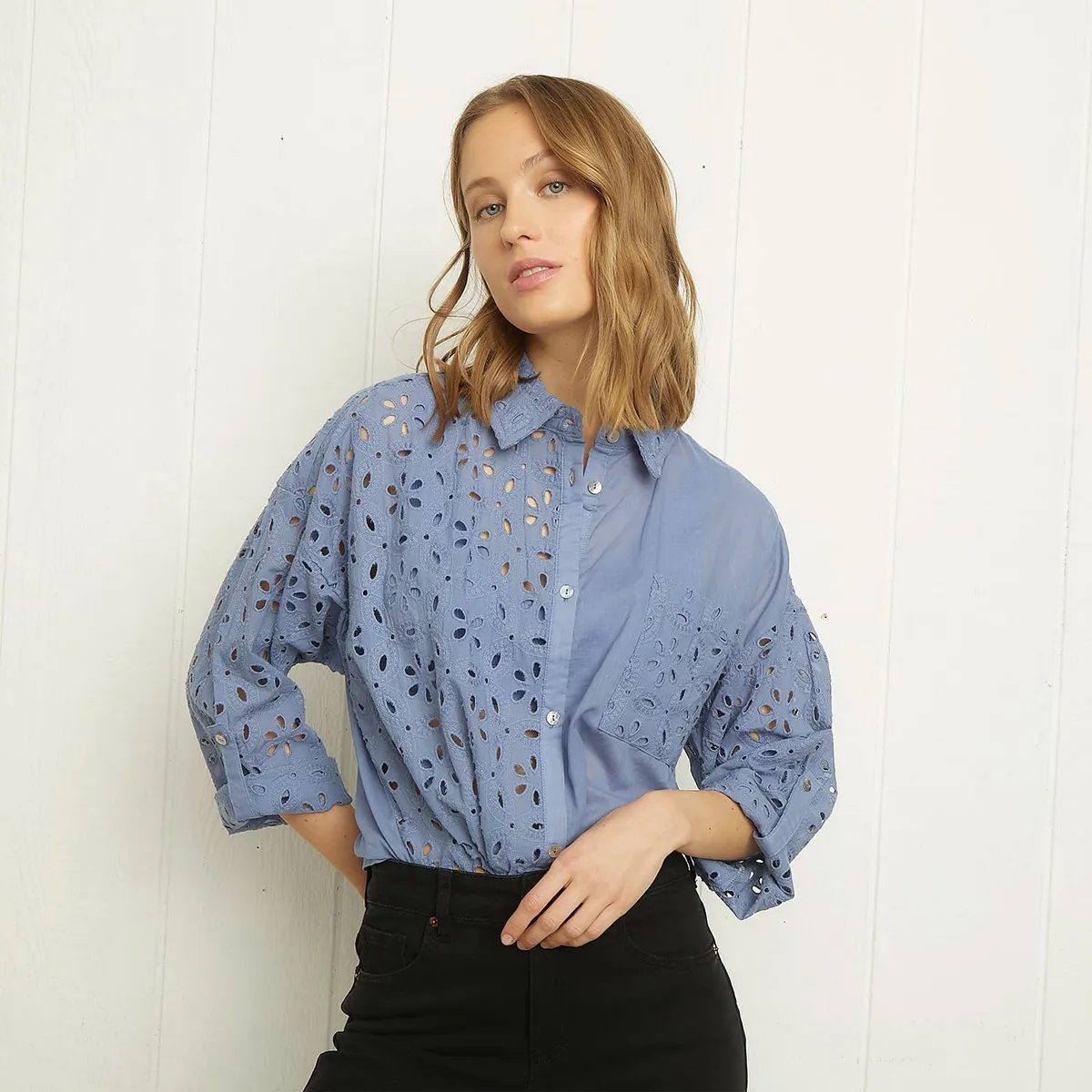 UNIVERSITY CLUB - Blusa Boxy Fit Manga Larga Algodón Mujer University Club