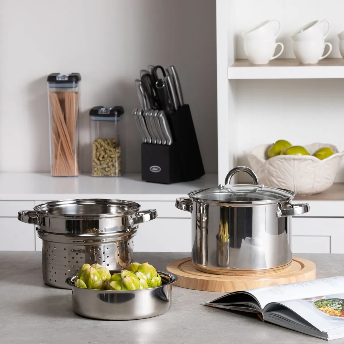 OSTER - Olla De Pasta Con Tapa 6 Litros Acero Inoxidable Pasta Pot Oster