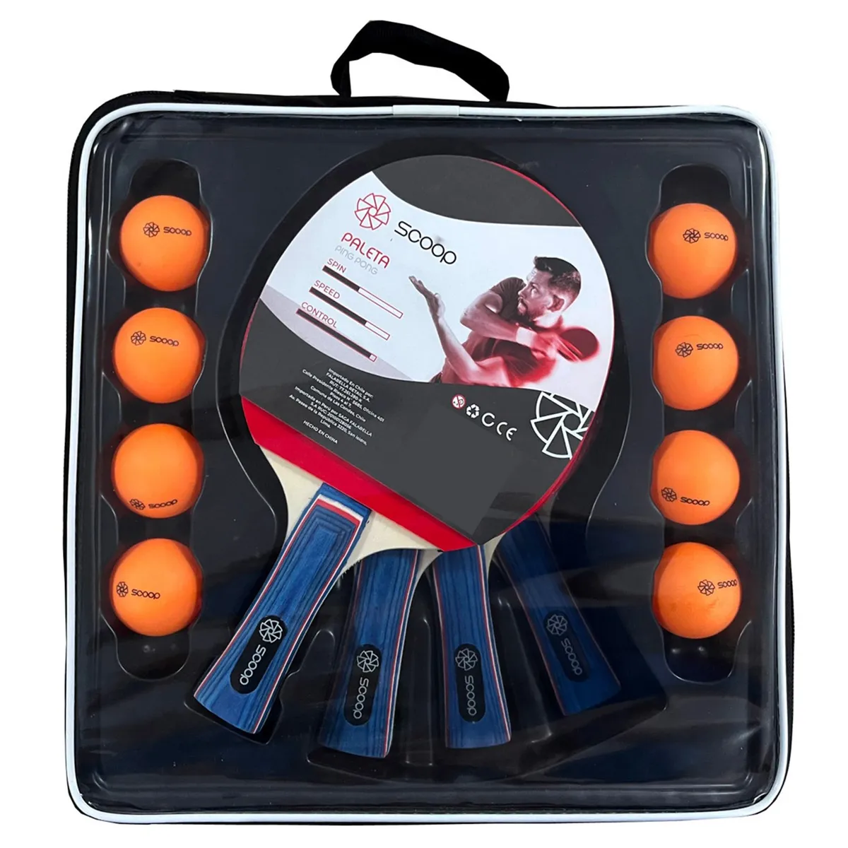 SCOOP - Set de Paletas Ping Pong Scoop con 6 Pelotas