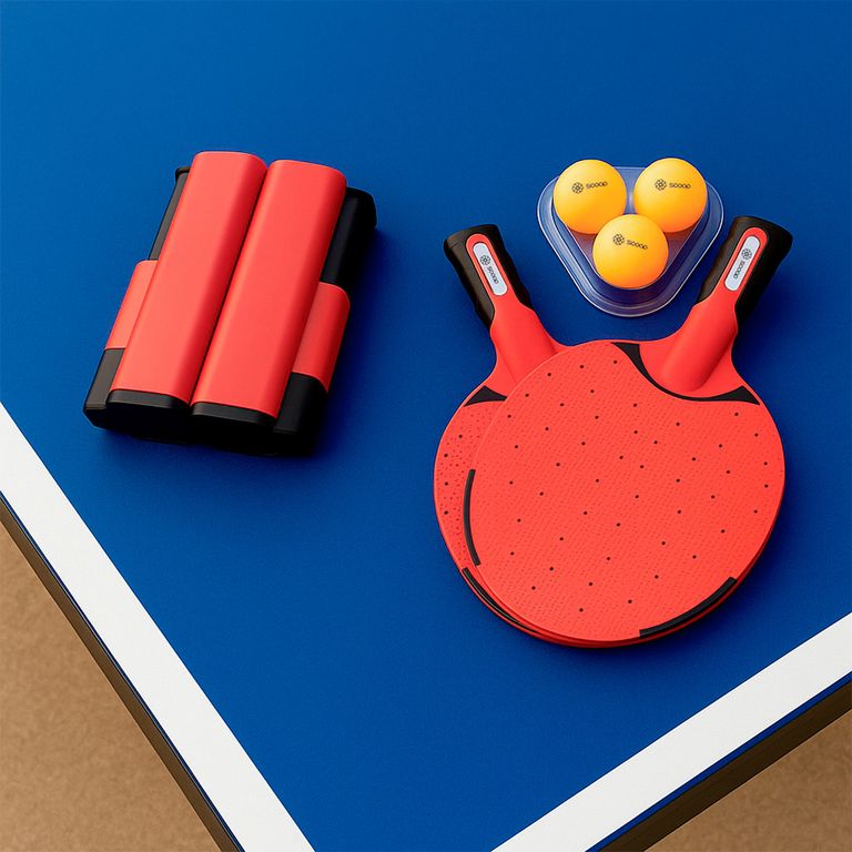 SCOOP Set de Ping Pong Rollnet con 2 Raquetas y 3 Pelotas