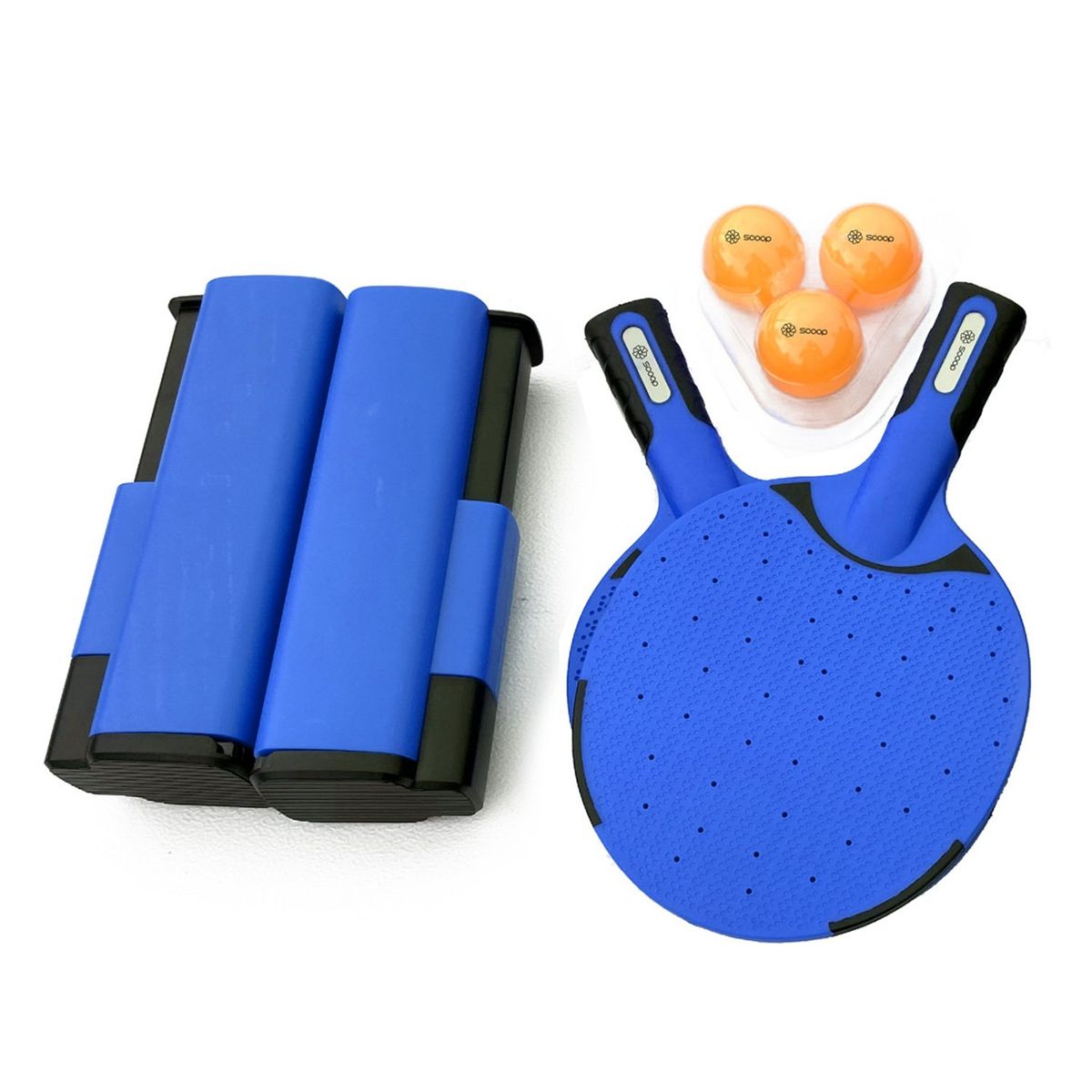 SCOOP - Set de Ping Pong Scoop Rollnet con 2 Raquetas y 3 Pelotas