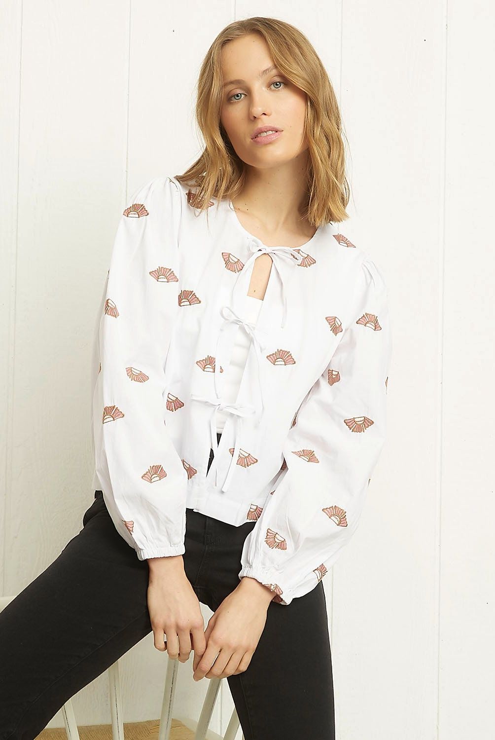 UNIVERSITY CLUB - Blusa Lazos Manga Larga Algodón Mujer University Club