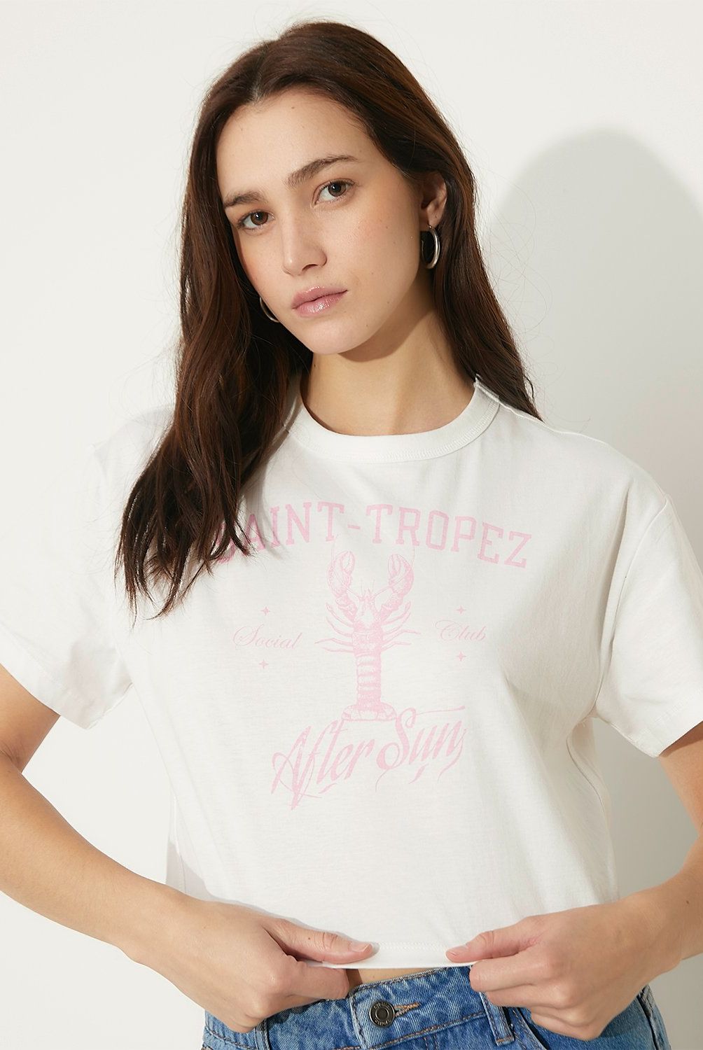 NAF NAF Camiseta Cropped Esprit Logo Mujer Negra, Algodón Esprit