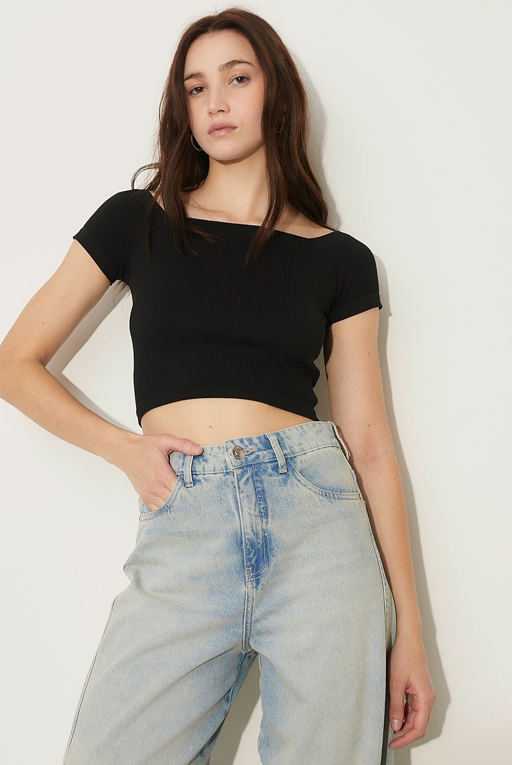 SYBILLA - Crop Top Off Shoulder Manga Corta Mujer Sybilla