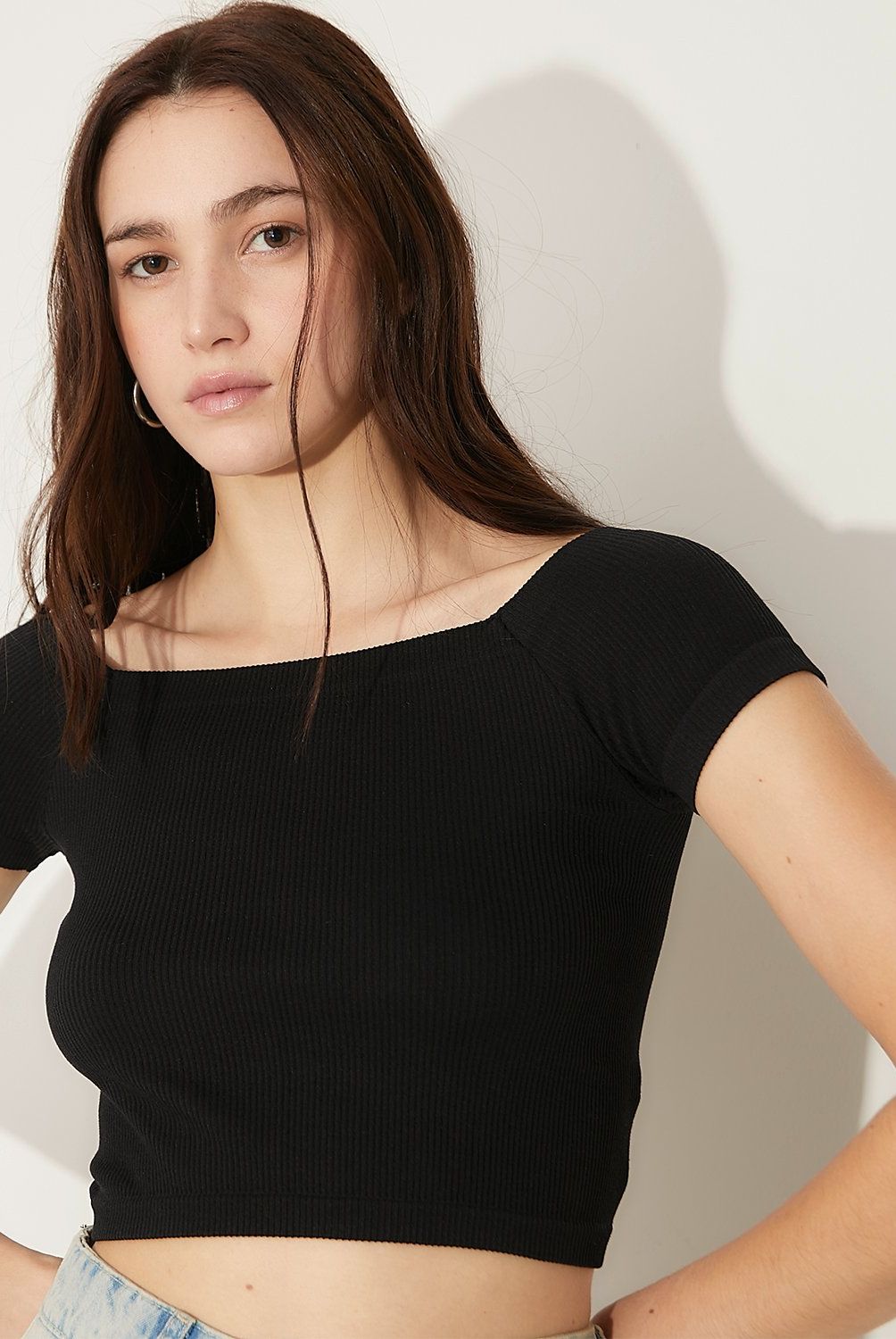 SYBILLA - Crop Top Off Shoulder Manga Corta Mujer Sybilla