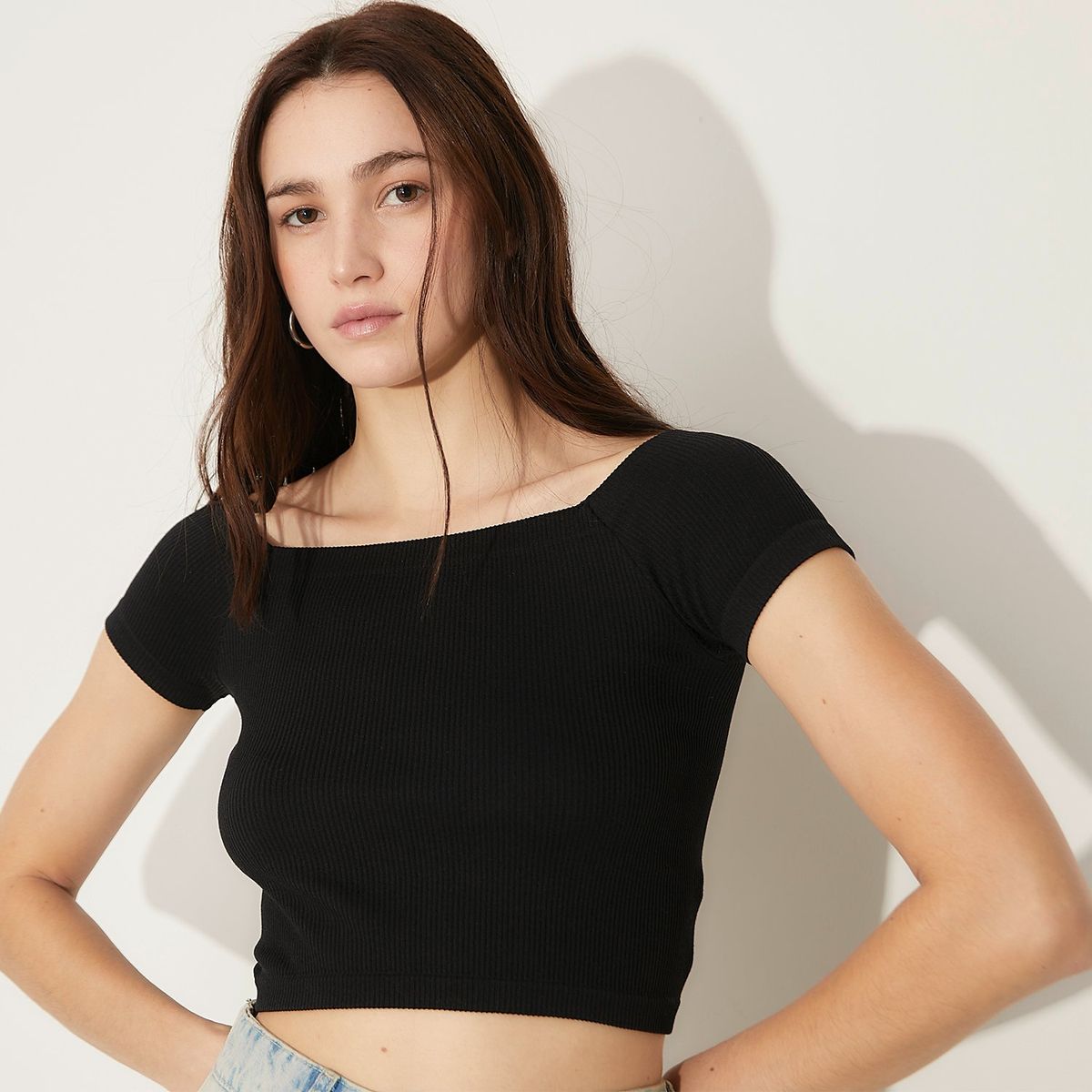 SYBILLA - Crop Top Off Shoulder Manga Corta Mujer Sybilla
