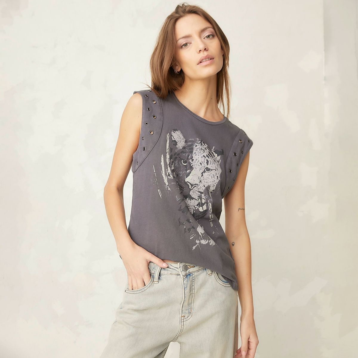 AMERICANINO - Polera Algodón Print Mujer Sin Mangas Americanino