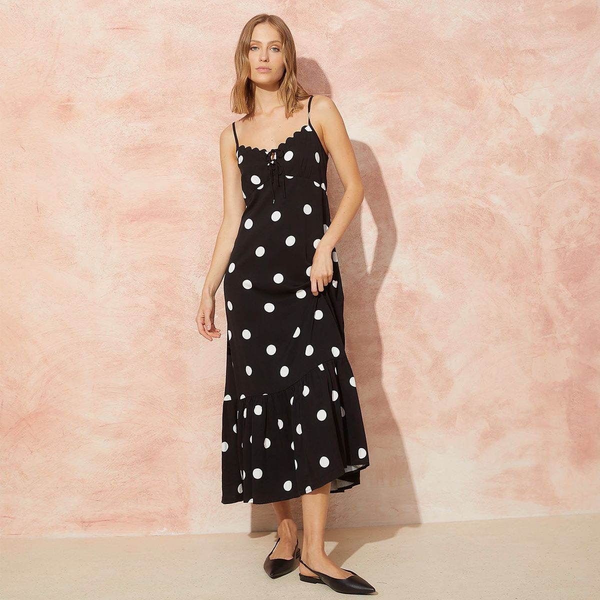 BASEMENT - Vestido Midi Volados Mujer Basement