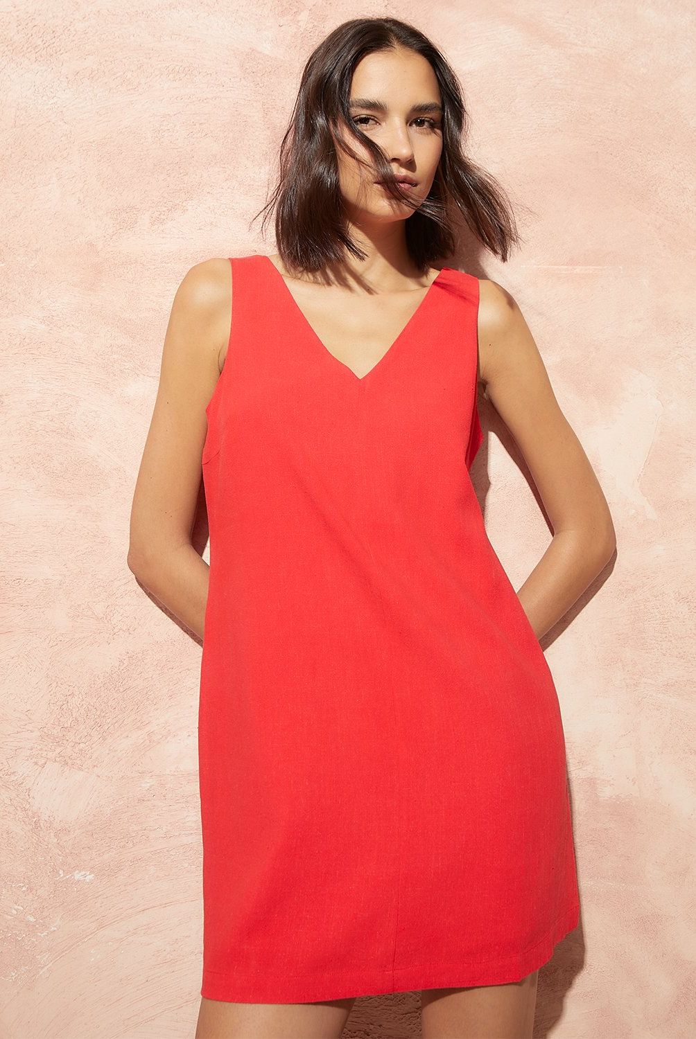 BASEMENT - Vestido Corto Mujer Basement Viscosa y Lino Casual