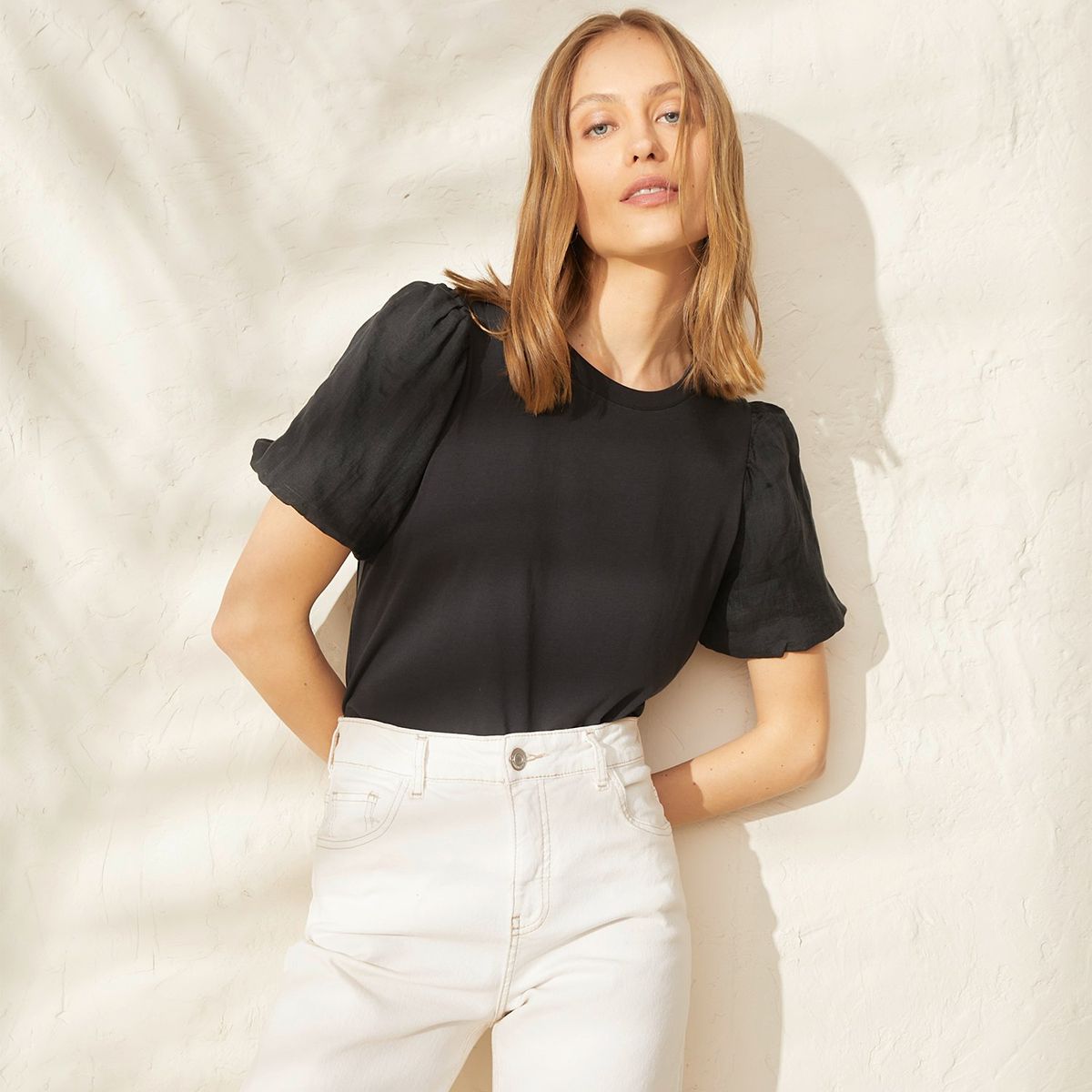 BASEMENT - Polera Manga Corta Globo Mujer Basement