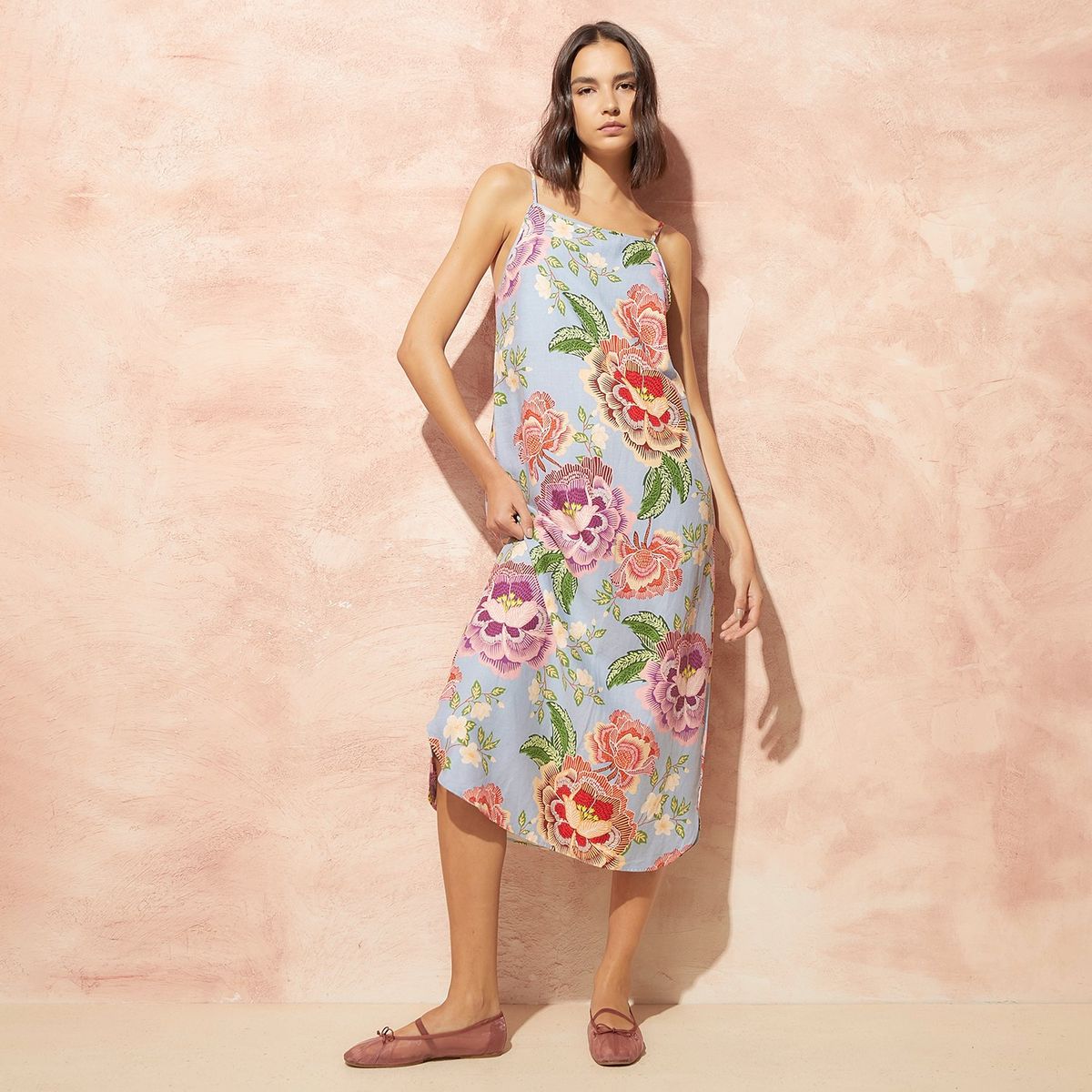 BASEMENT - Vestido Largo Lino Estampado Floral Basement Mujer