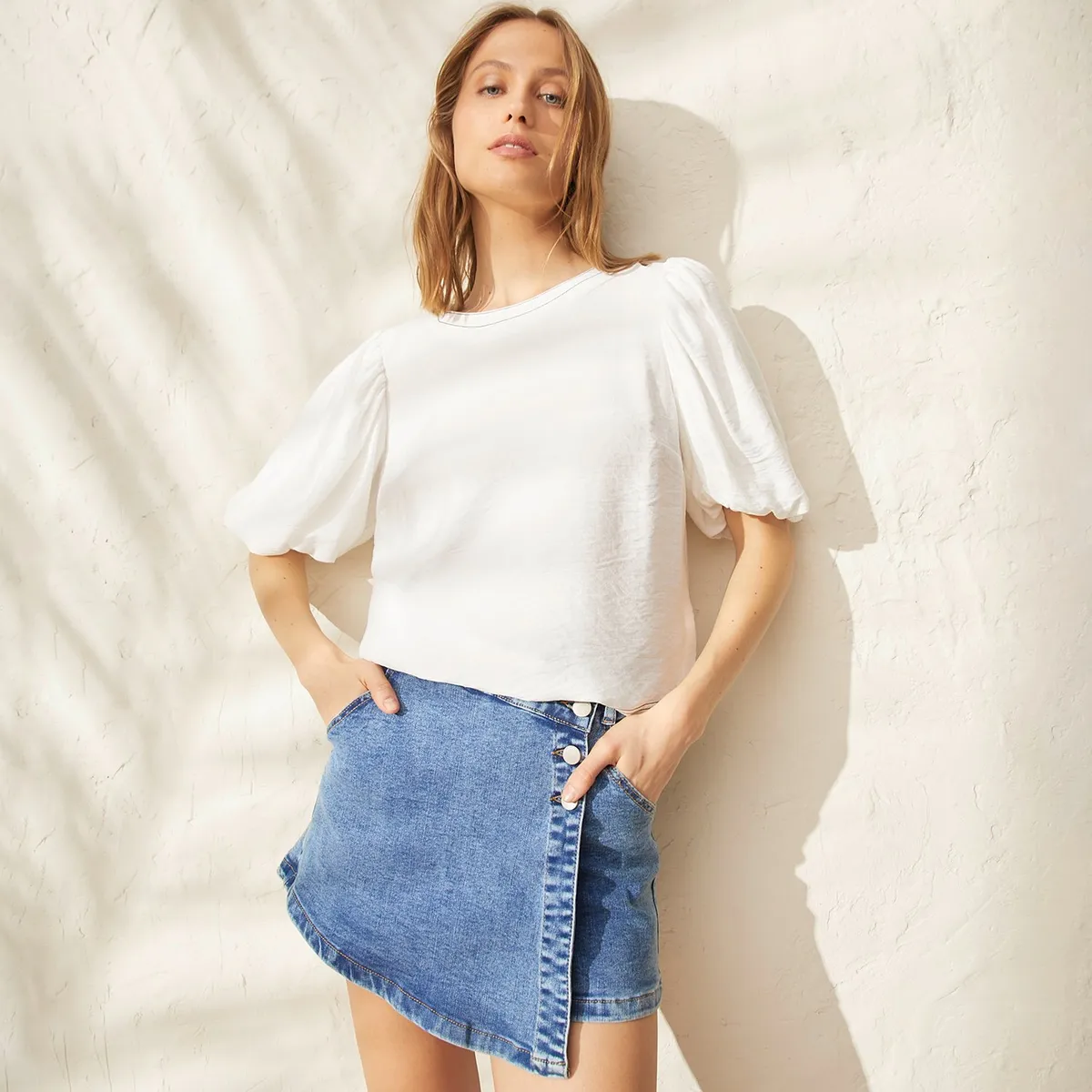 BASEMENT - Blusa Manga Corta Globo Mujer Basement