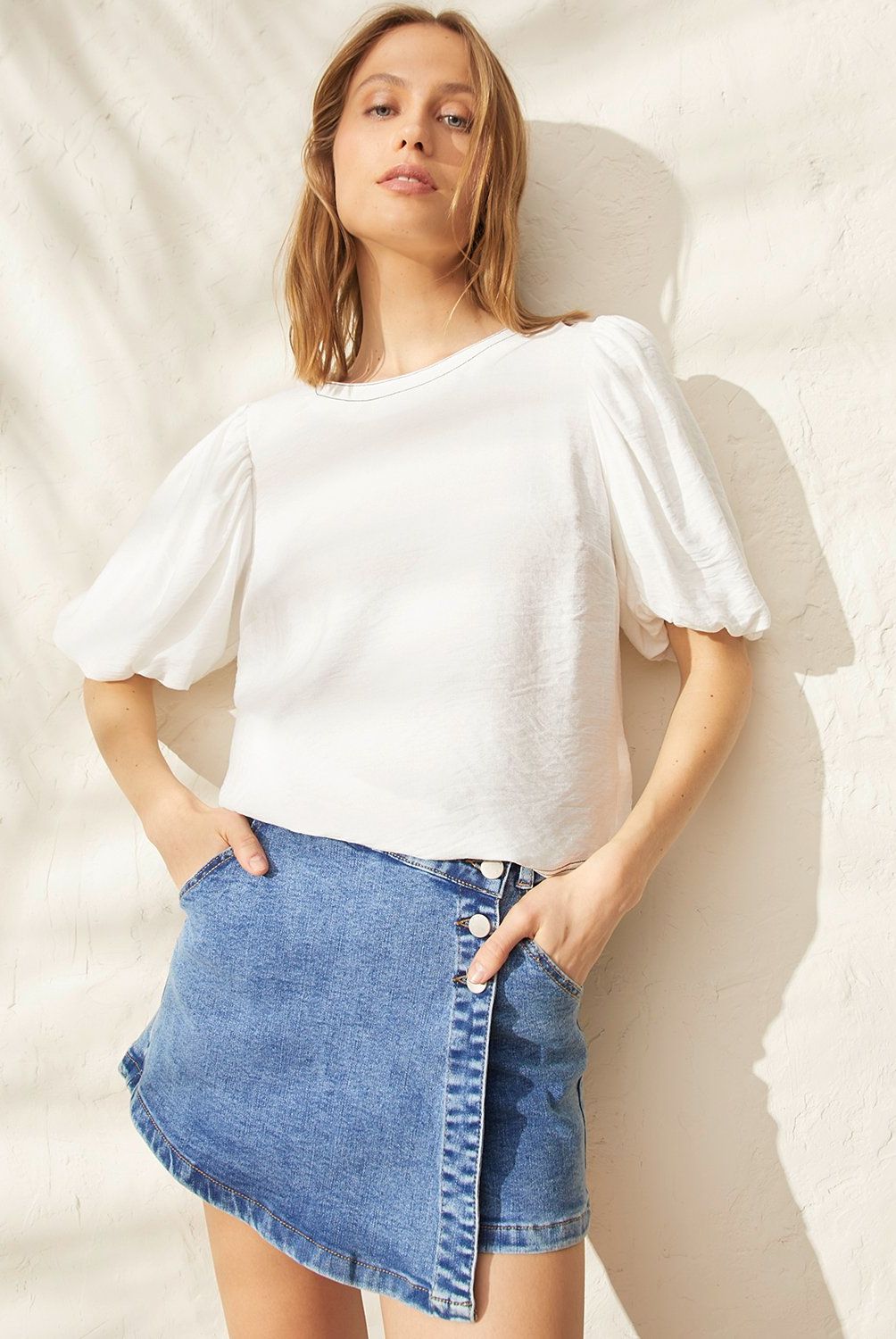 BASEMENT - Blusa Manga Corta Globo Mujer Basement