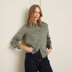 BASEMENT - Blusa Lino Manga Larga Mujer