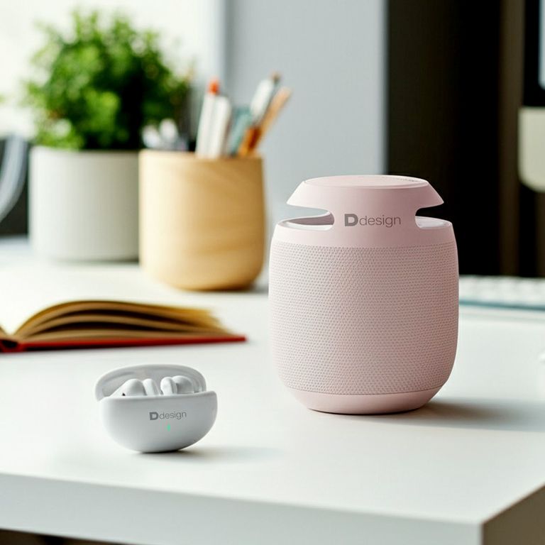 Parlante Bluetooth PKSOUND Rosa con Audífonos Inalámbricos