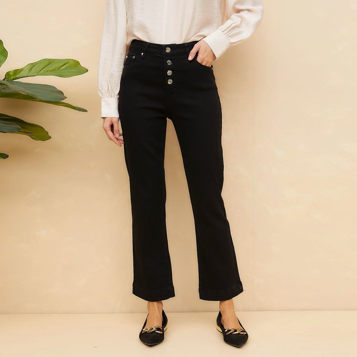 ELLE - Jeans Flare Tiro Medio Mujer Elle