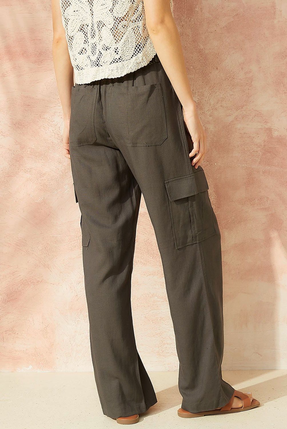 BASEMENT - Pantalón Cargo Wide Leg Lino Mujer Basement