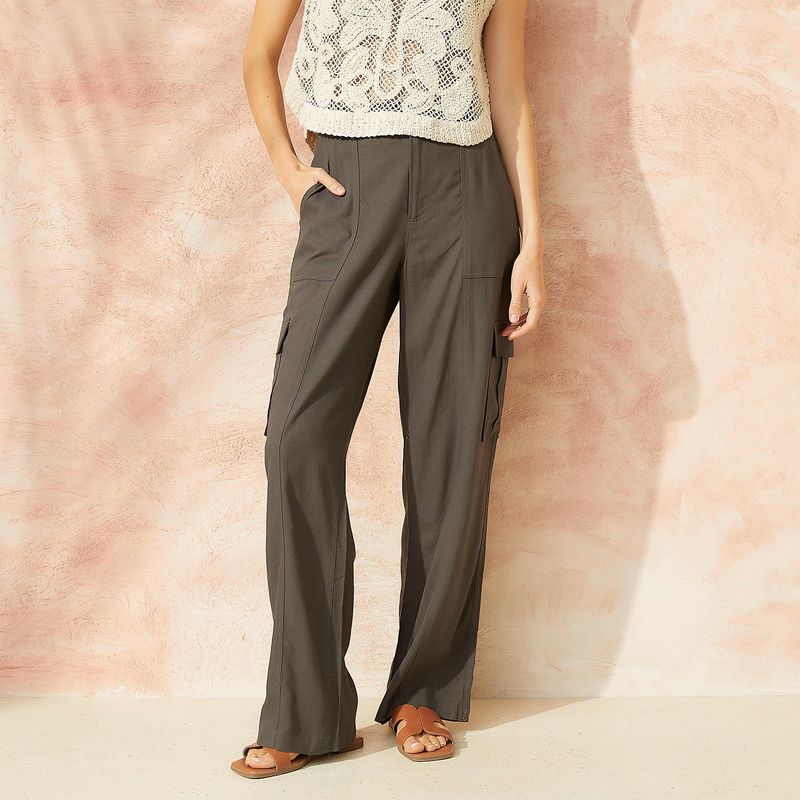 BASEMENT - Pantalón Cargo Wide Leg Lino Mujer Basement
