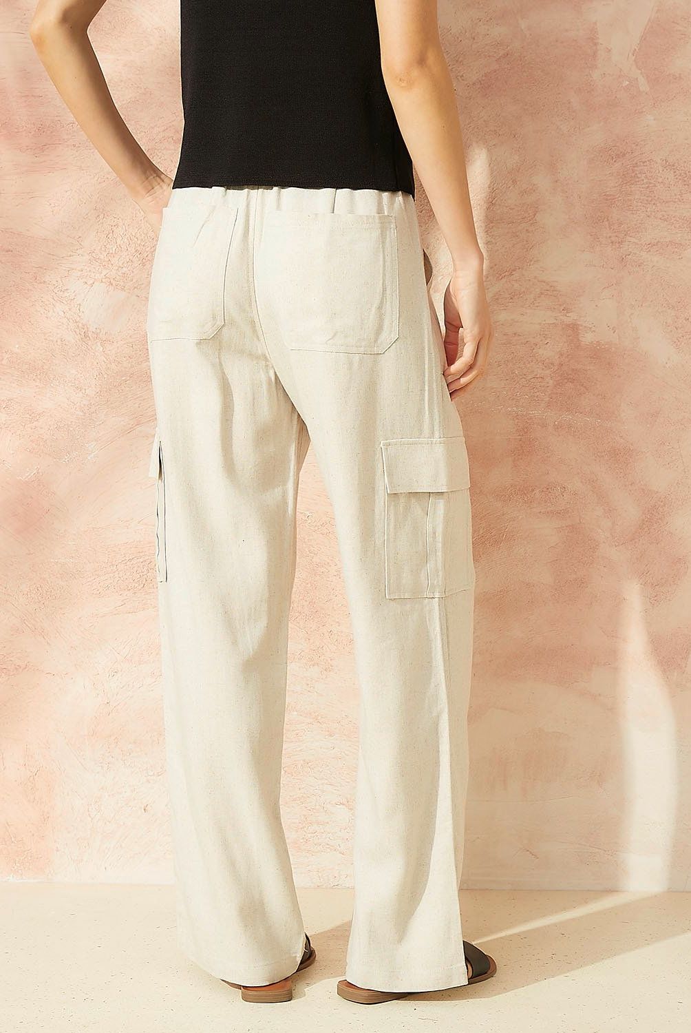 BASEMENT - Pantalón Cargo Wide Leg Lino Mujer Basement
