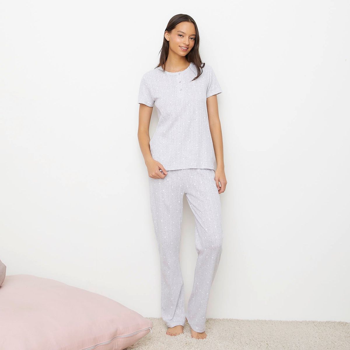 SYBILLA - Pijama Sybilla Mujer Manga Corta Algodón Estampado Puntos