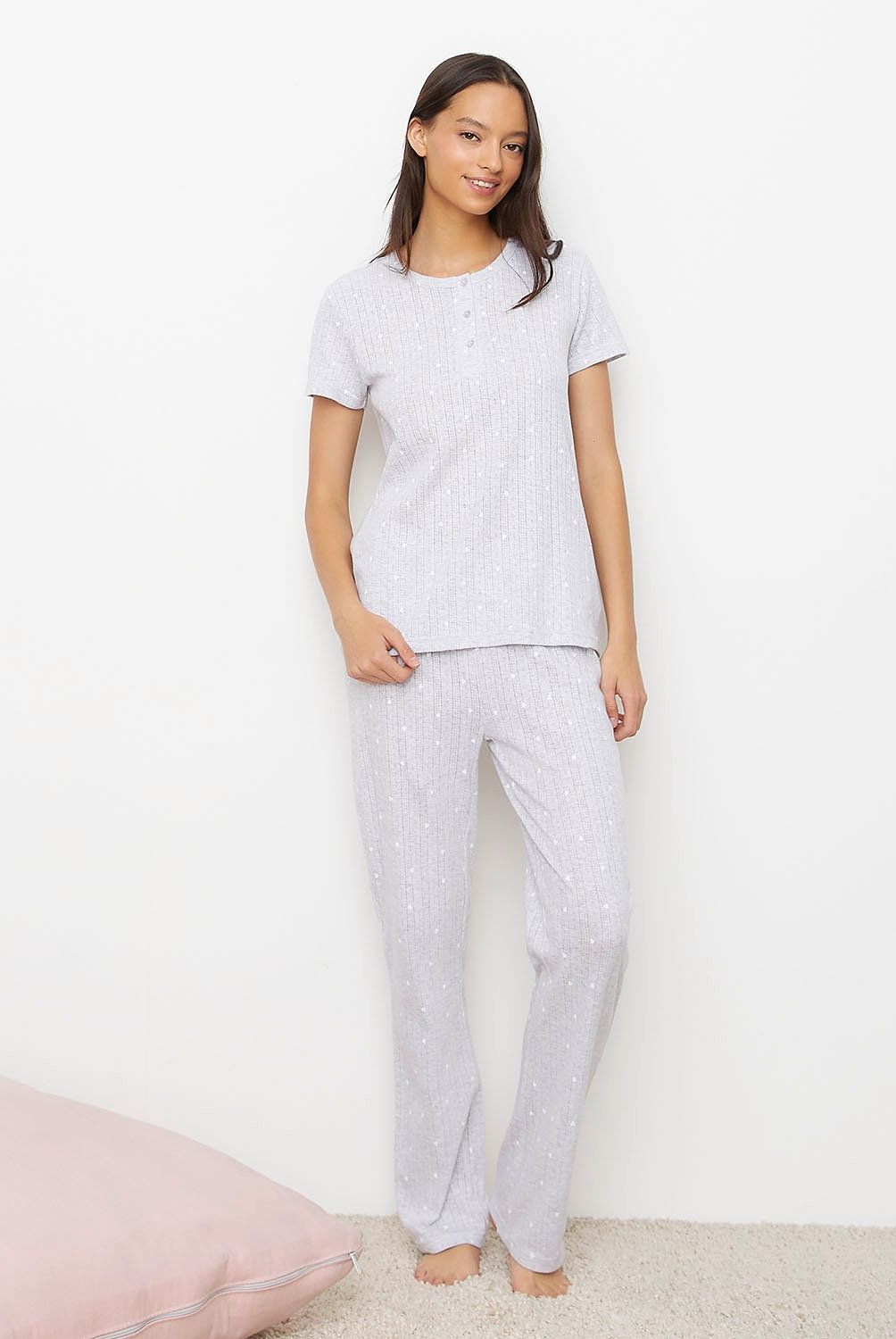 SYBILLA - Pijama Sybilla Mujer Manga Corta Algodón Estampado Puntos