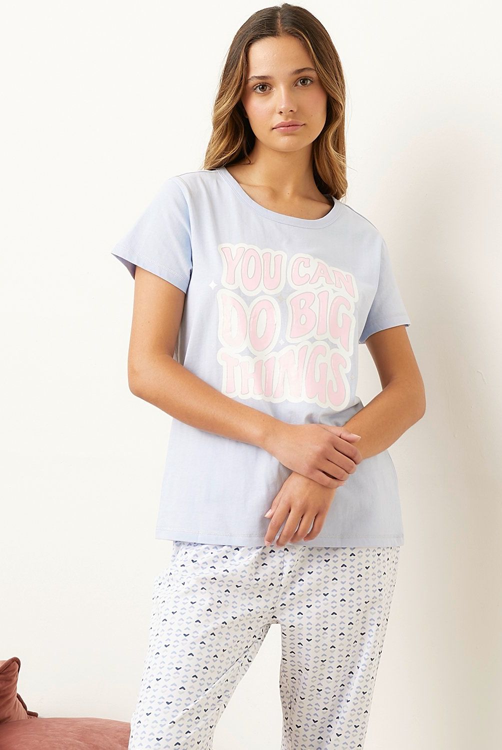 SYBILLA - Polera Pijama Sybilla Manga Corta Mujer 100% Algodón Estampada
