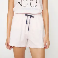 SYBILLA - Short De Pijama Algodón Mujer Diseño Puntos