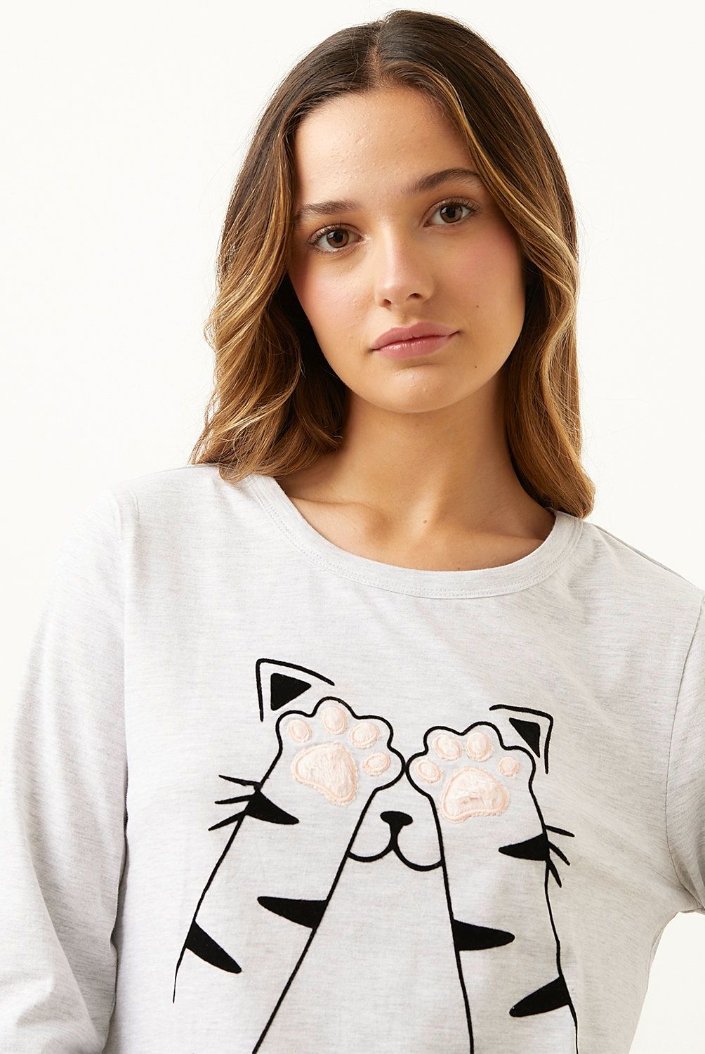 SYBILLA - Polera Pijama Sybilla Manga Larga Algodón Mujer