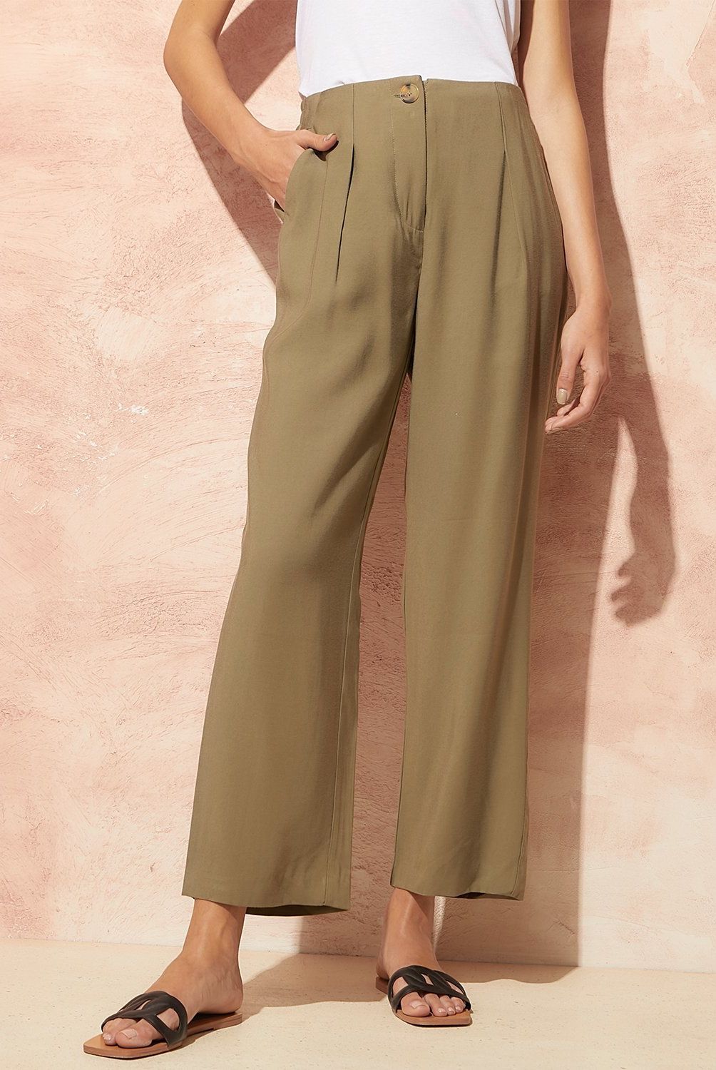 BASEMENT - Pantalones Mujer Basement Viscosa Straight Tiro Alto