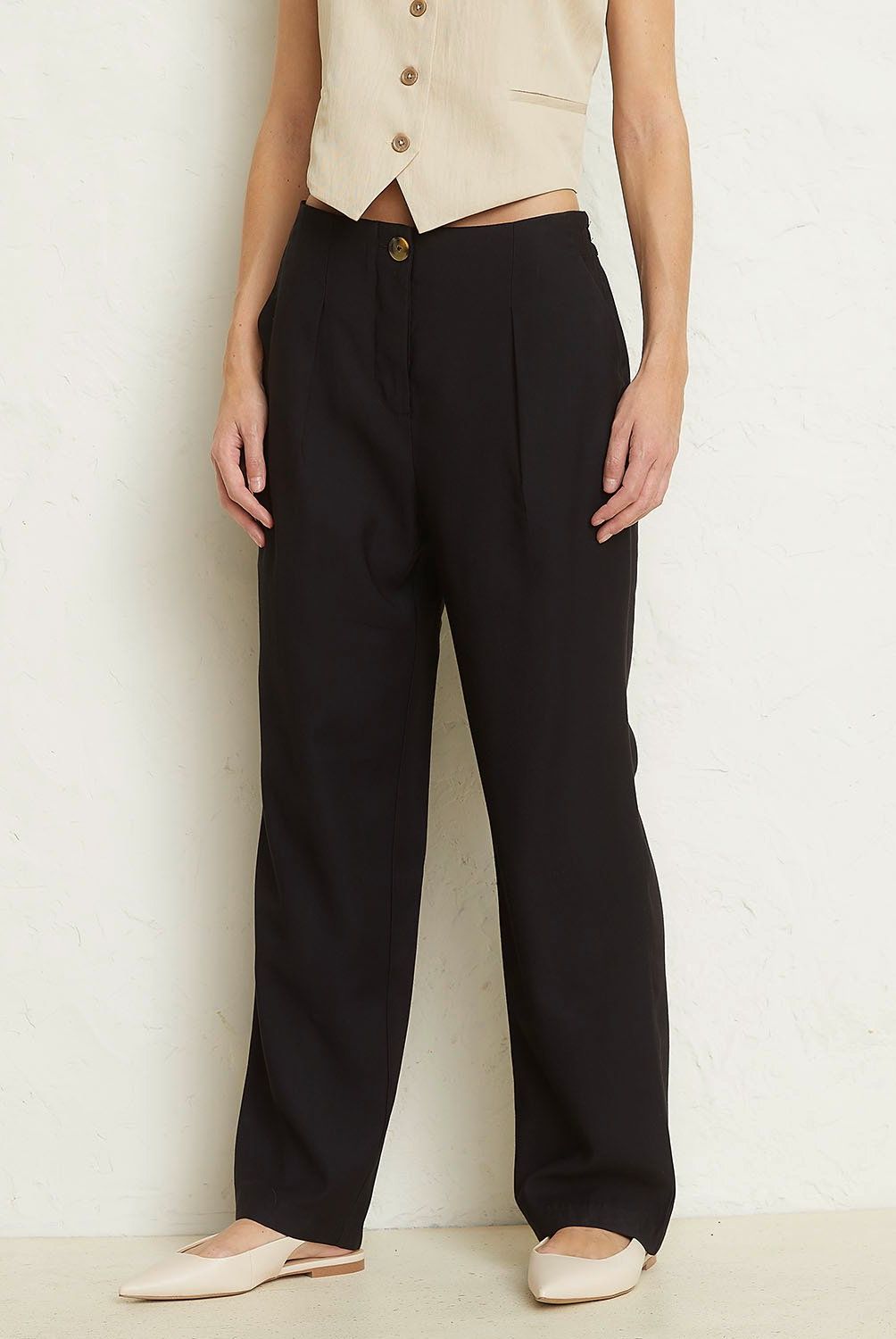 BASEMENT - Pantalones Mujer Basement Viscosa Straight Tiro Alto