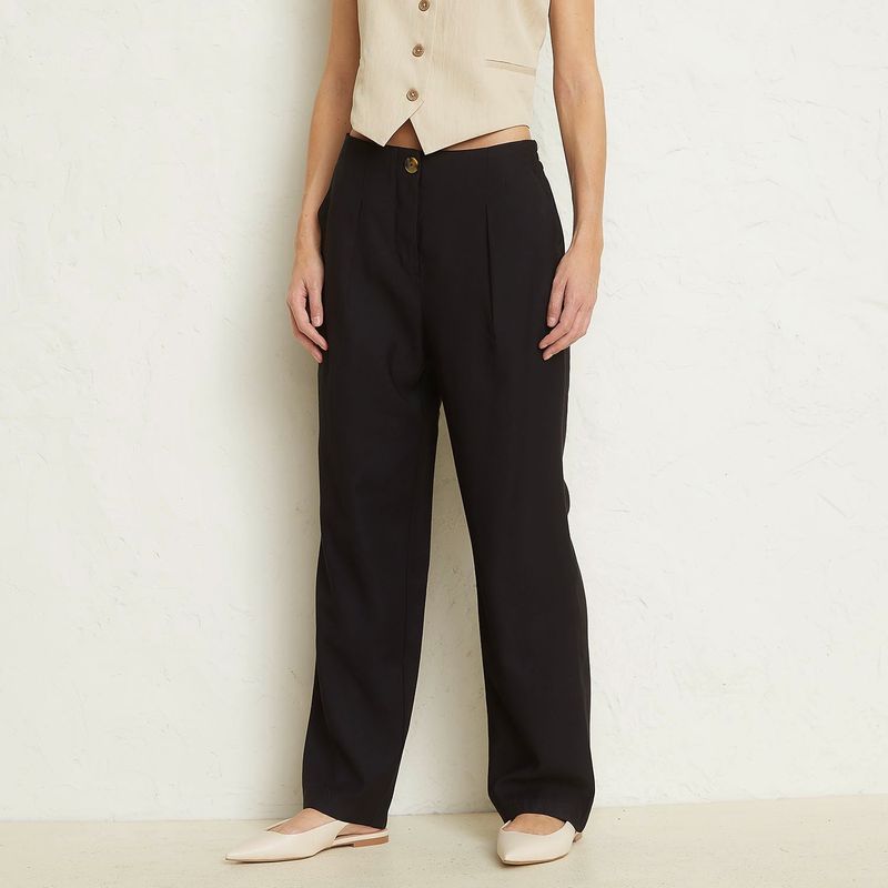 BASEMENT - Pantalones Mujer Basement Viscosa Straight Tiro Alto