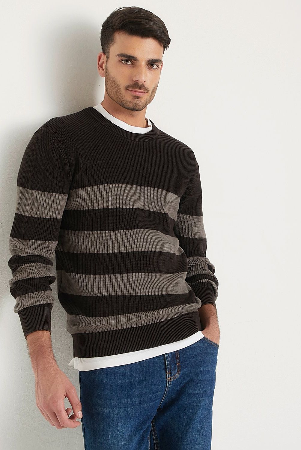 BASEMENT - Sweater Basement Crew Neck Algodón Rayas Hombre