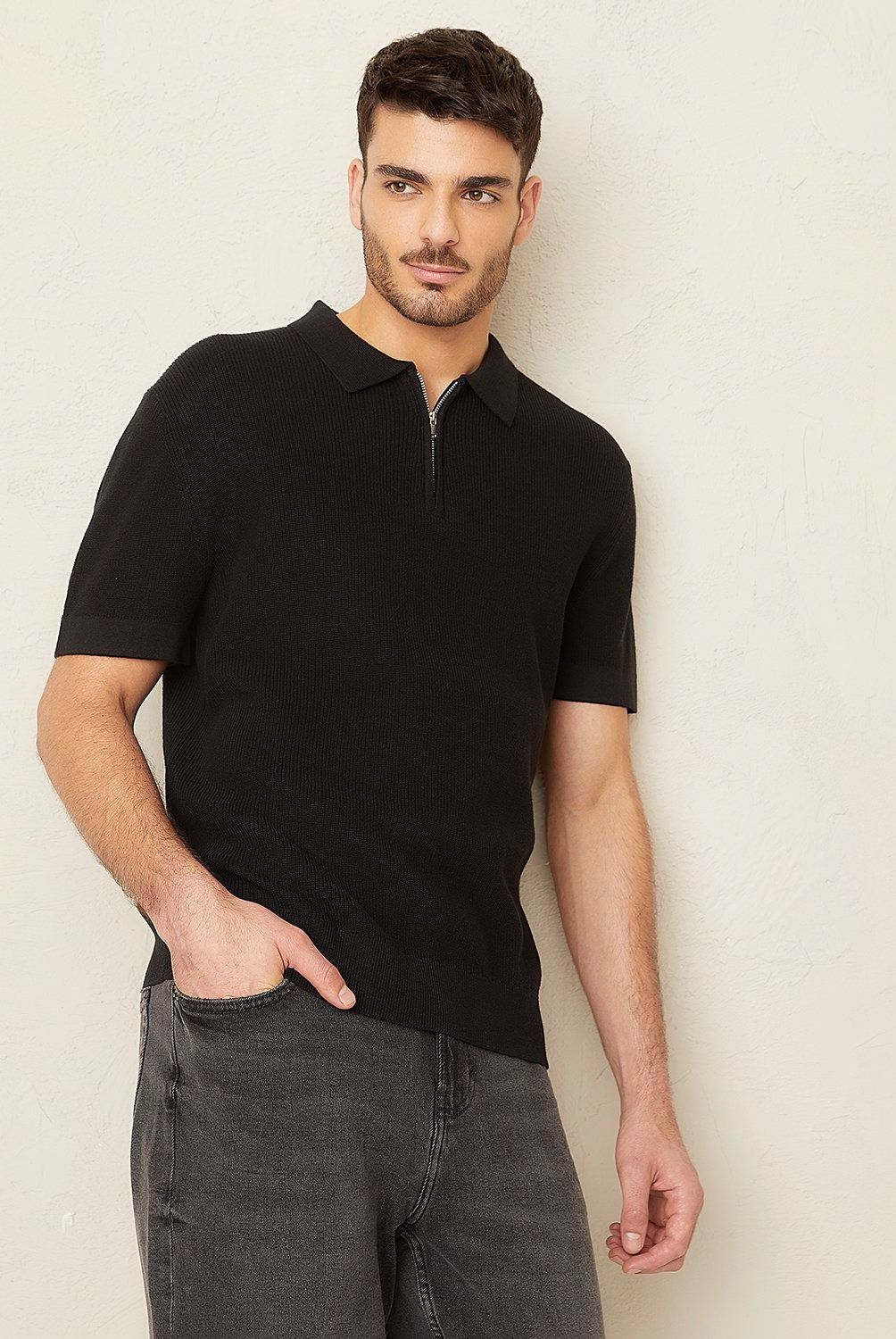 BASEMENT - Sweater Polo Relaxed Fit Hombre Basement Algodón Manga Corta