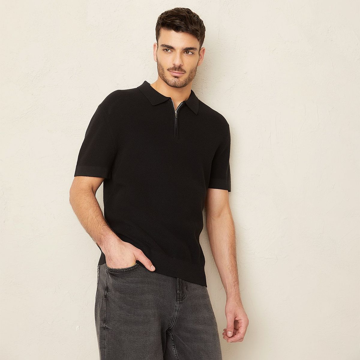 BASEMENT - Sweater Polo Relaxed Fit Hombre Basement Algodón Manga Corta