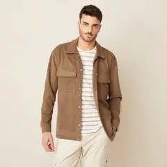 BASEMENT - Sobre Camisa Suede Cuello Clásico Manga Larga