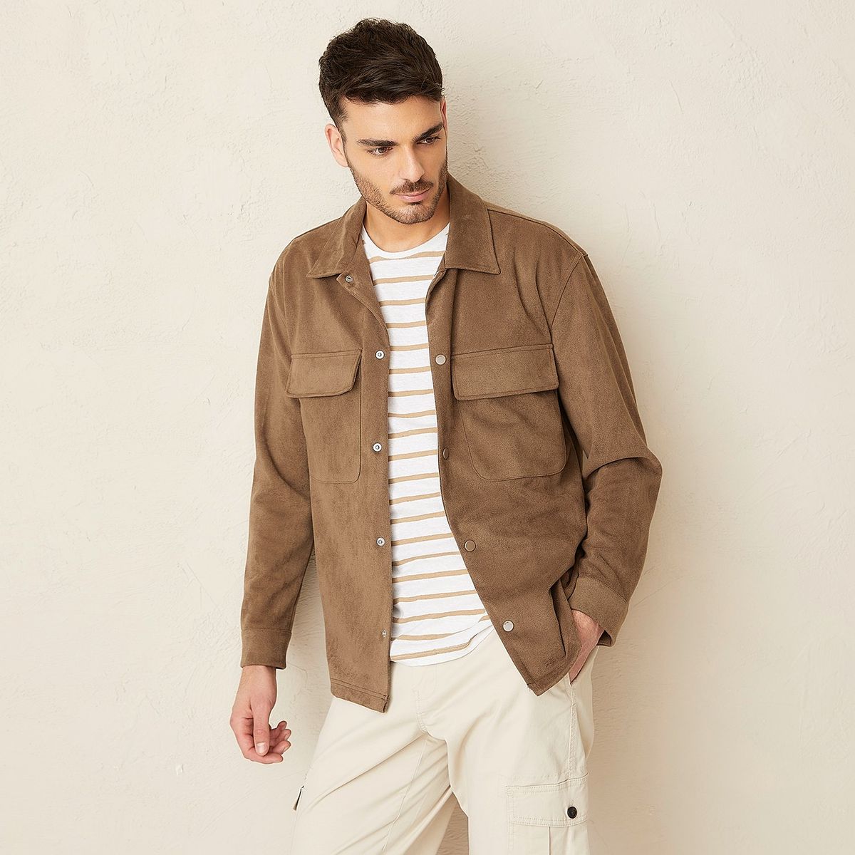 BASEMENT - Sobre Camisa Basement Suede Cuello Clásico Manga Larga Hombre
