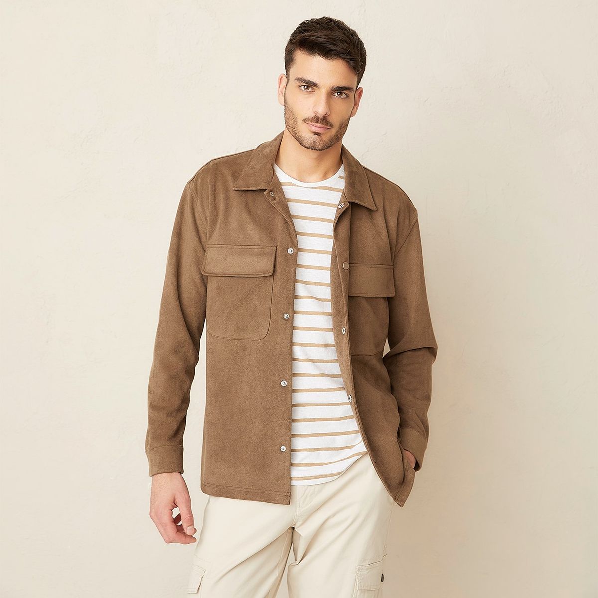 BASEMENT - Sobre Camisa Basement Suede Cuello Clásico Manga Larga Hombre