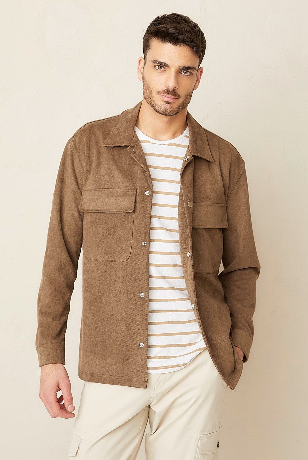 BASEMENT - Sobre Camisa Basement Suede Cuello Clásico Manga Larga Hombre