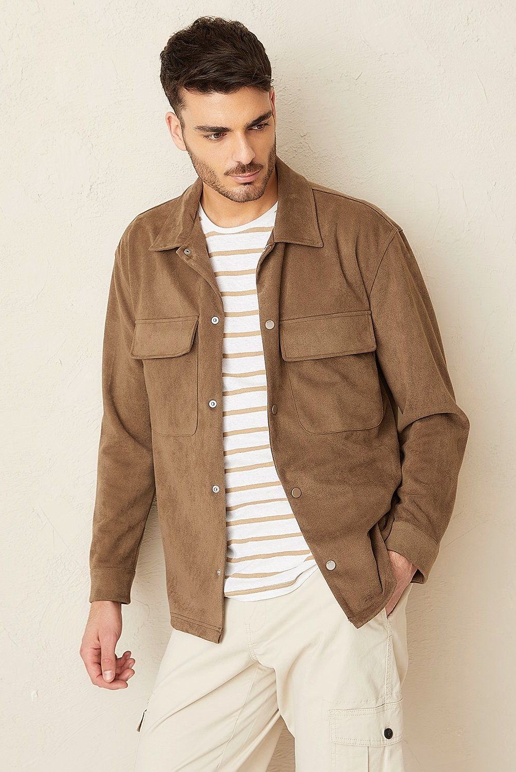 BASEMENT - Sobre Camisa Basement Suede Cuello Clásico Manga Larga Hombre