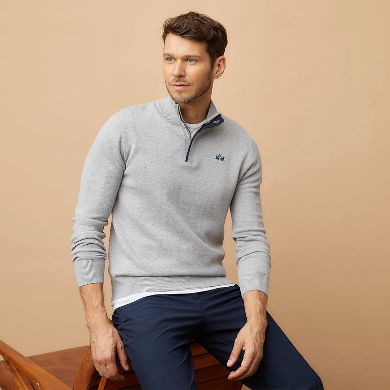 LA MARTINA Sweater Mid Zipper Algodón Hombre La Martina