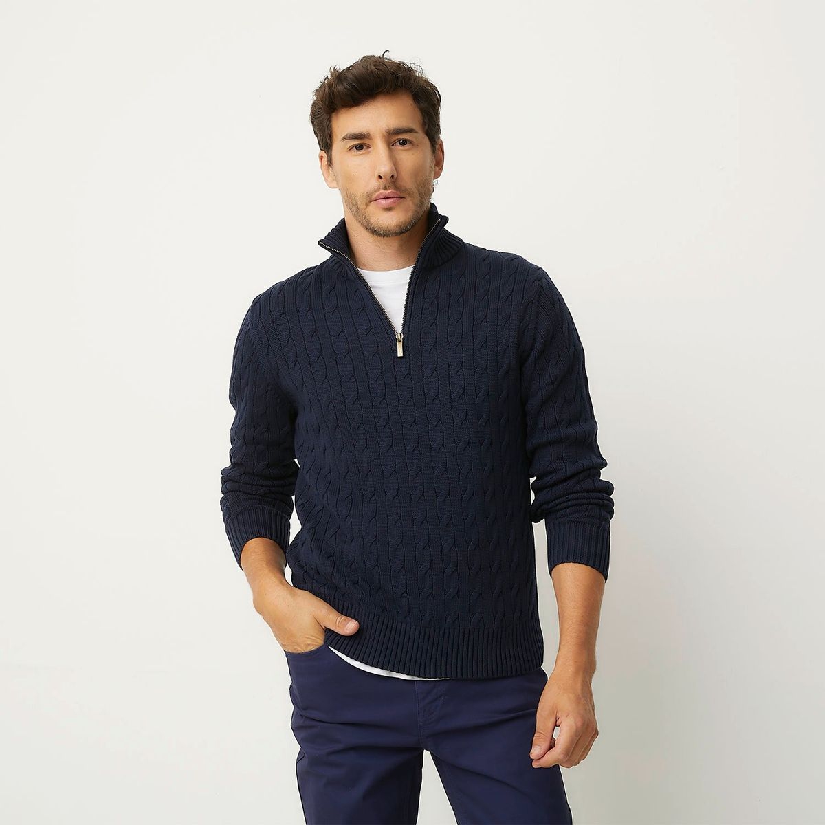 UNIVERSITY CLUB - Sweater University Club Tejido Trenzado Con Cremallera Hombre