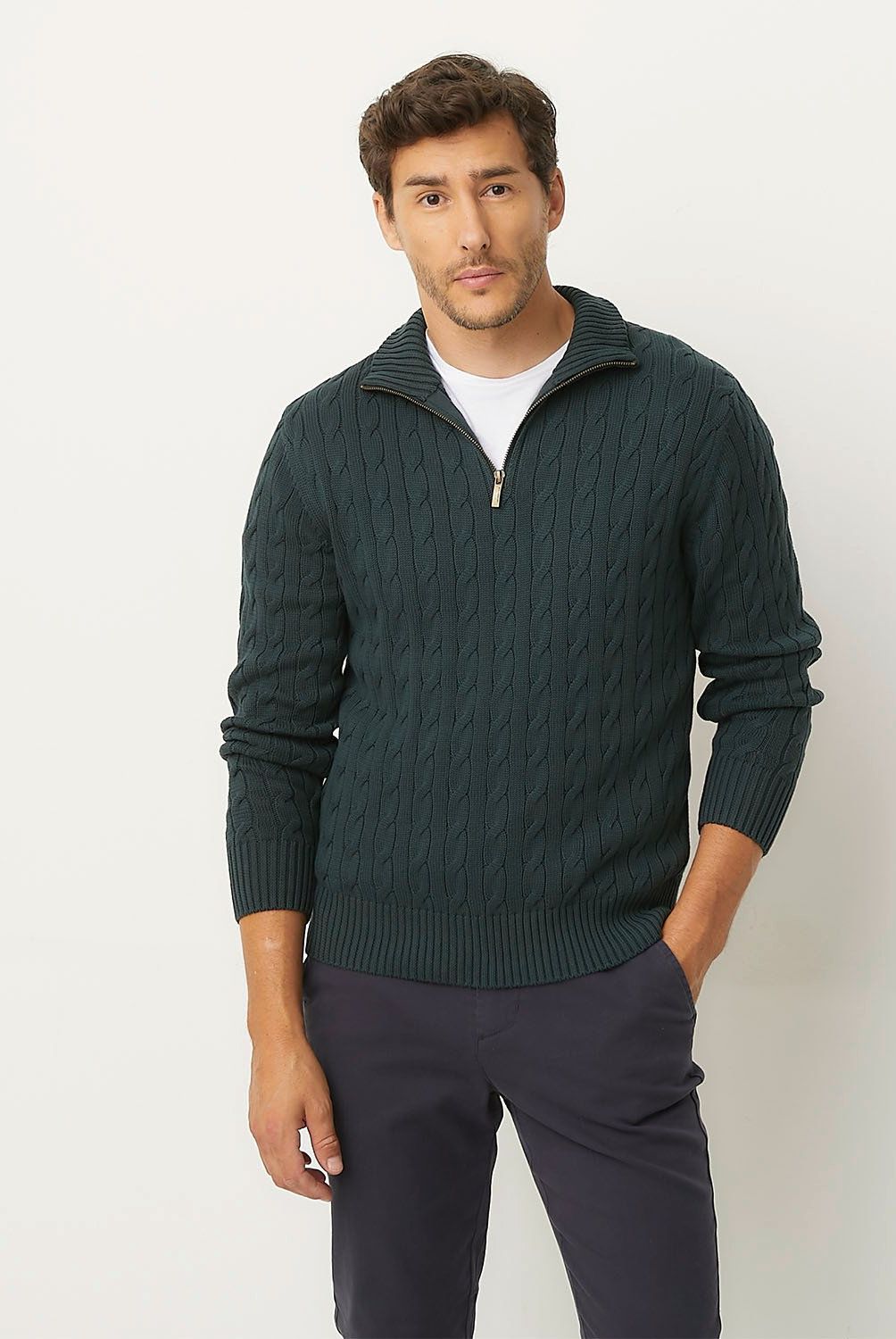 UNIVERSITY CLUB - Sweater University Club Tejido Trenzado Con Cremallera Hombre