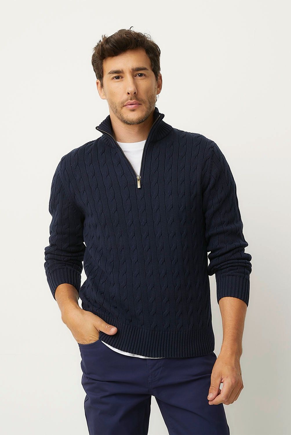 UNIVERSITY CLUB - Sweater University Club Tejido Trenzado Con Cremallera Hombre