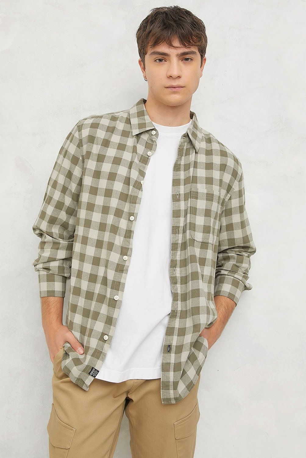 BEARCLIFF - Camisa Casual Manga Larga Algodón Hombre Bearcliff