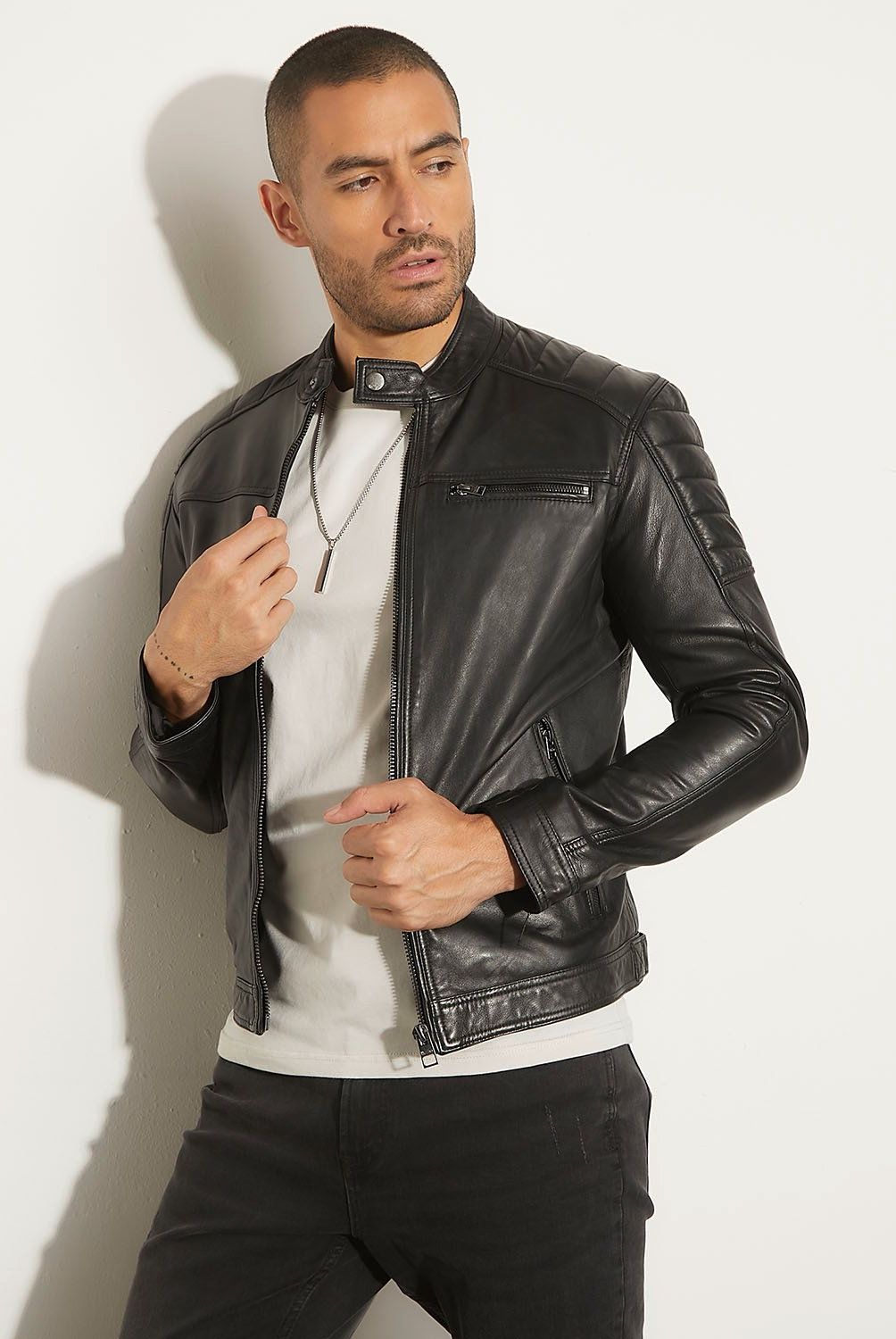 MOSSIMO - Chaqueta De Cuero Biker Hombre Mossimo
