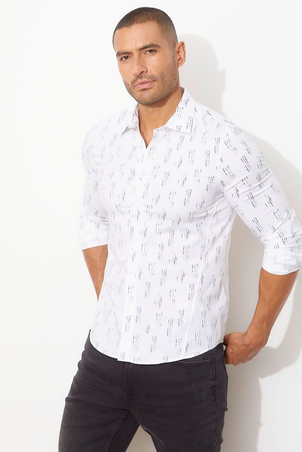 MOSSIMO - Camisa Manga Larga Slim Fit Print Algodón Hombre Mossimo