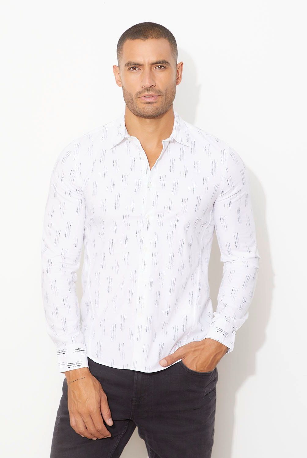 MOSSIMO - Camisa Manga Larga Slim Fit Print Algodón Hombre Mossimo