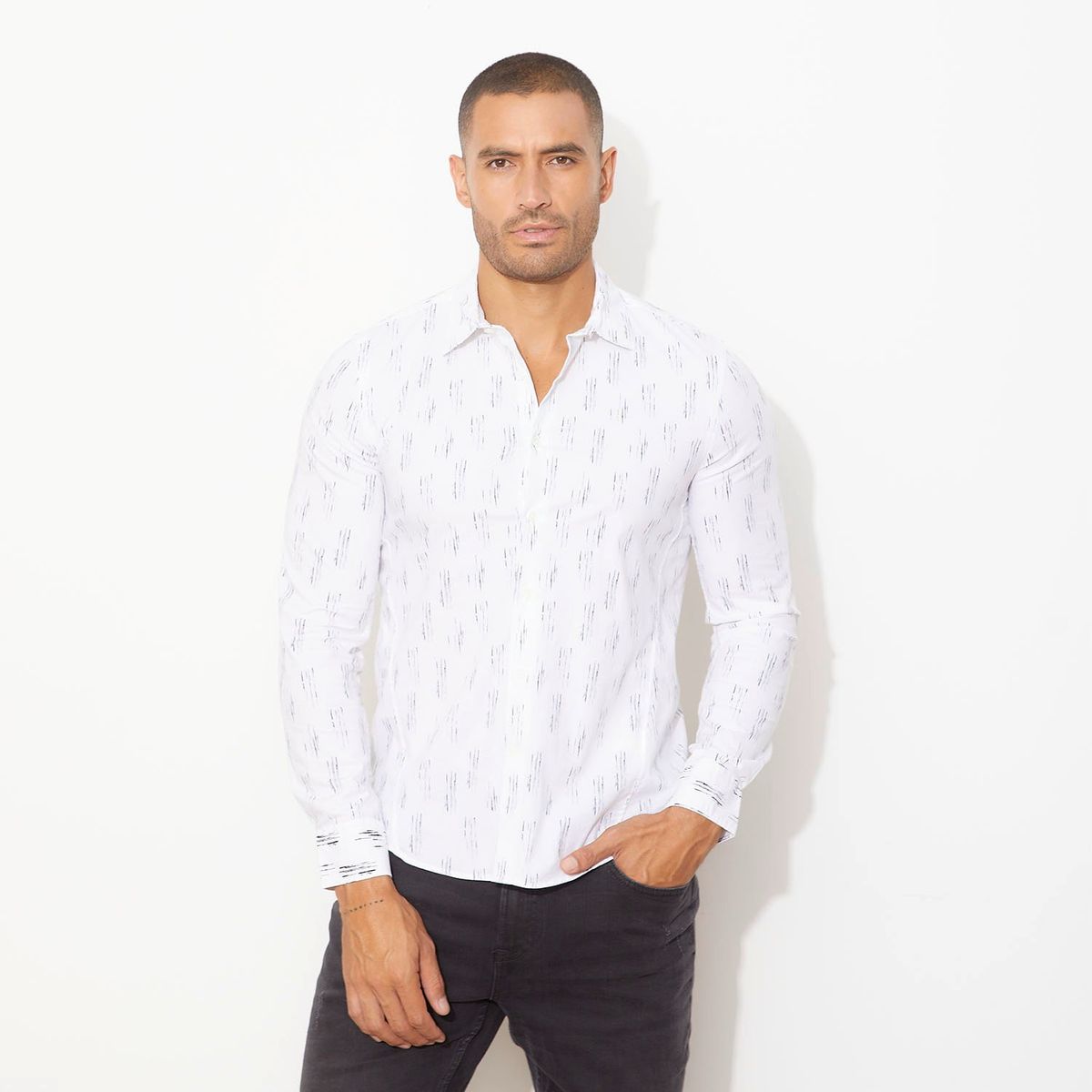 MOSSIMO - Camisa Manga Larga Slim Fit Print Algodón Hombre Mossimo