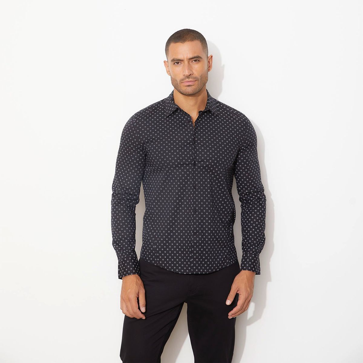 MOSSIMO - Camisa Manga Larga Slim Fit Print Algodón Hombre Mossimo