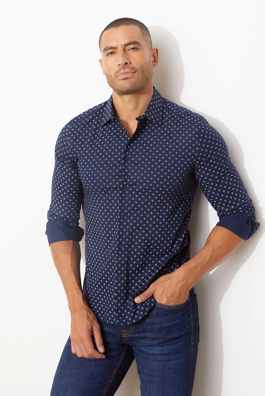 MOSSIMO - Camisa Manga Larga Slim Fit Print Algodón Hombre Mossimo
